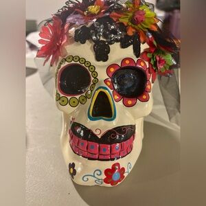 Pier1 imports- beautifully, colorfully painted Day of the Dead Bride Skull Decor